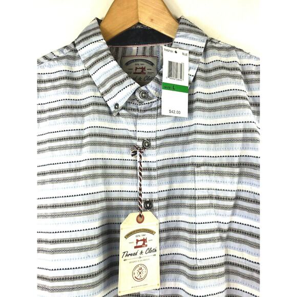 Thread & Cloth Shirt Mens Size Large Button Front Blue Stripe Casual TWS7161 $42 - Picture 1 of 5